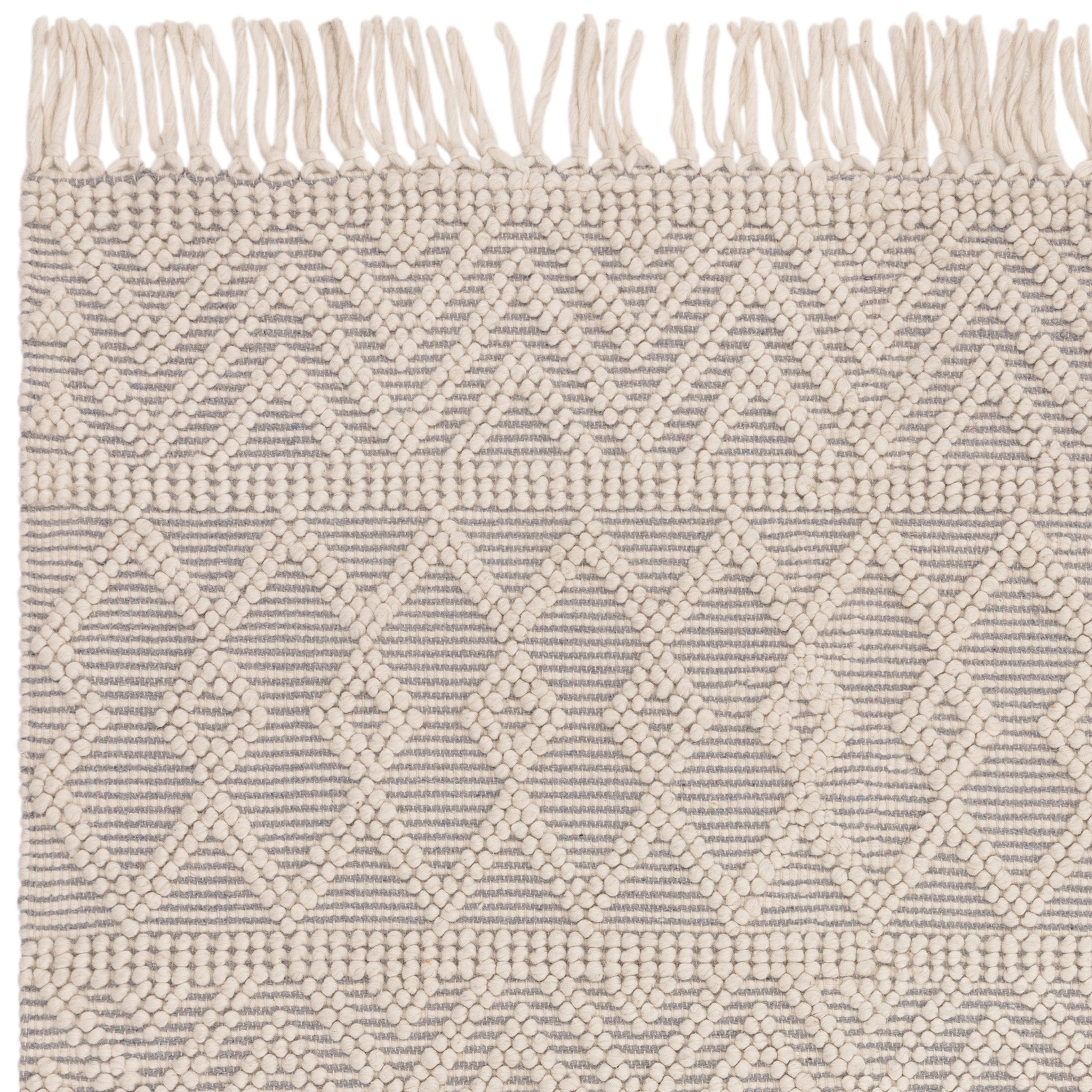 Bobble and Fringe Boho Rug in Grey